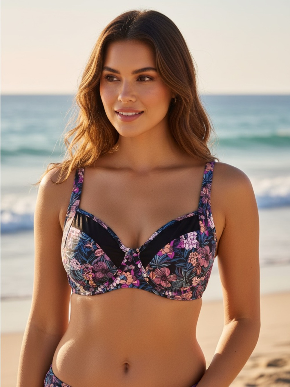 Venus Nova Mesh Underwire Top Hawaiian Hottie Black Floral Print Size 38B